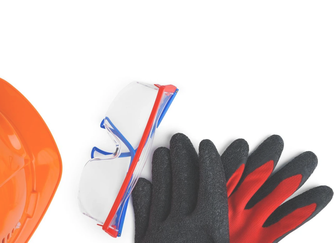 Orange hard hat and work gloves